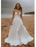 Strapless Ivory Satin Slit Wedding Dress With Pockets